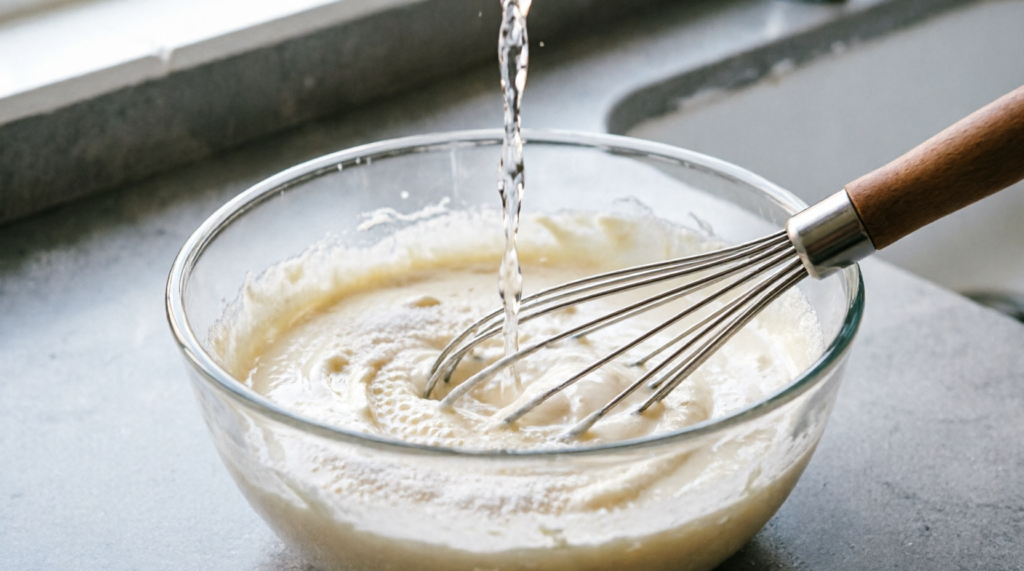 Butter and sugar creamed together with water being added