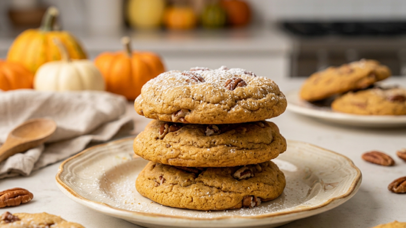 Stack of pumpkin pecan thanksgiving cookies