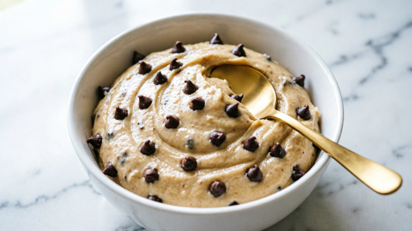 Bowl of cottage cheese cookie dough with chocolate chips