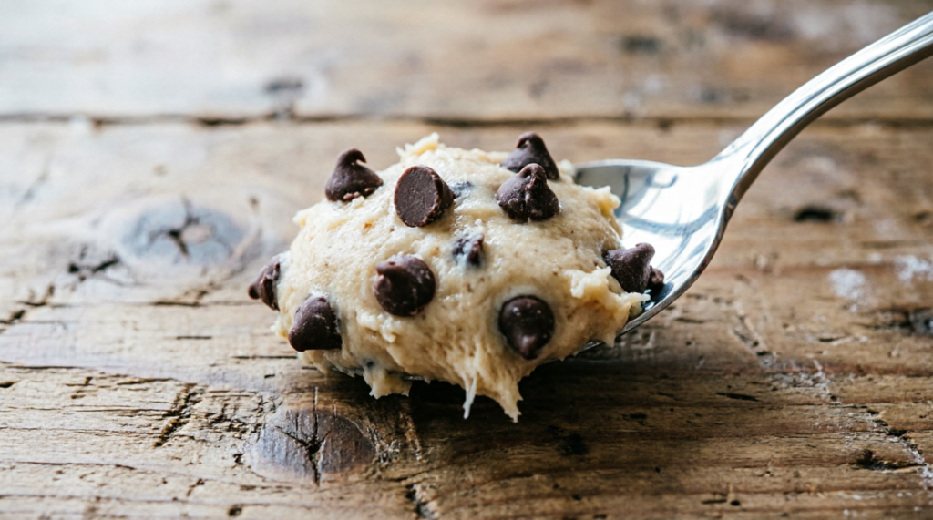Close-up spoonful of smooth cottage cheese cookie dough