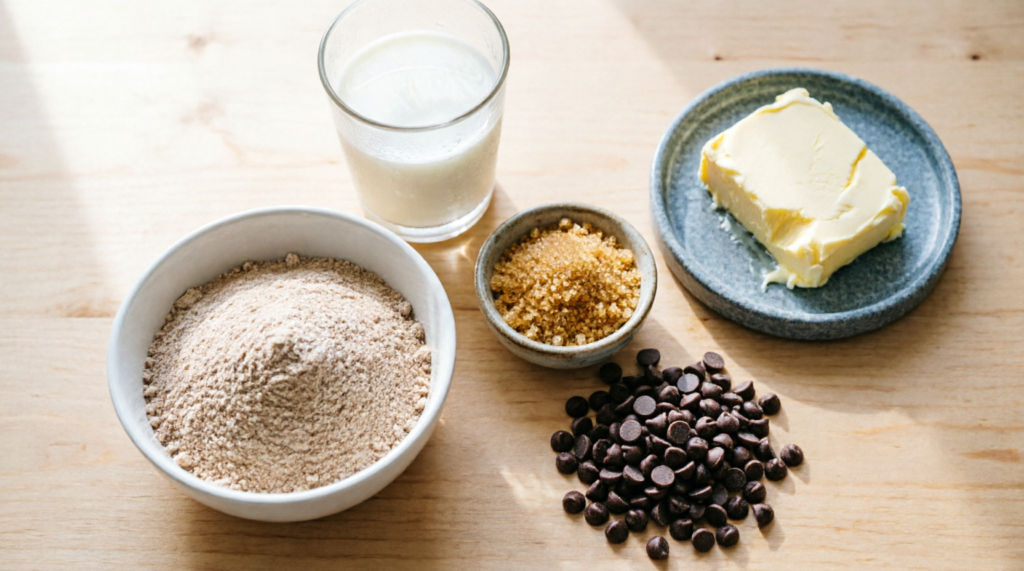 Ingredients for gluten-free cookie dough laid out on counter