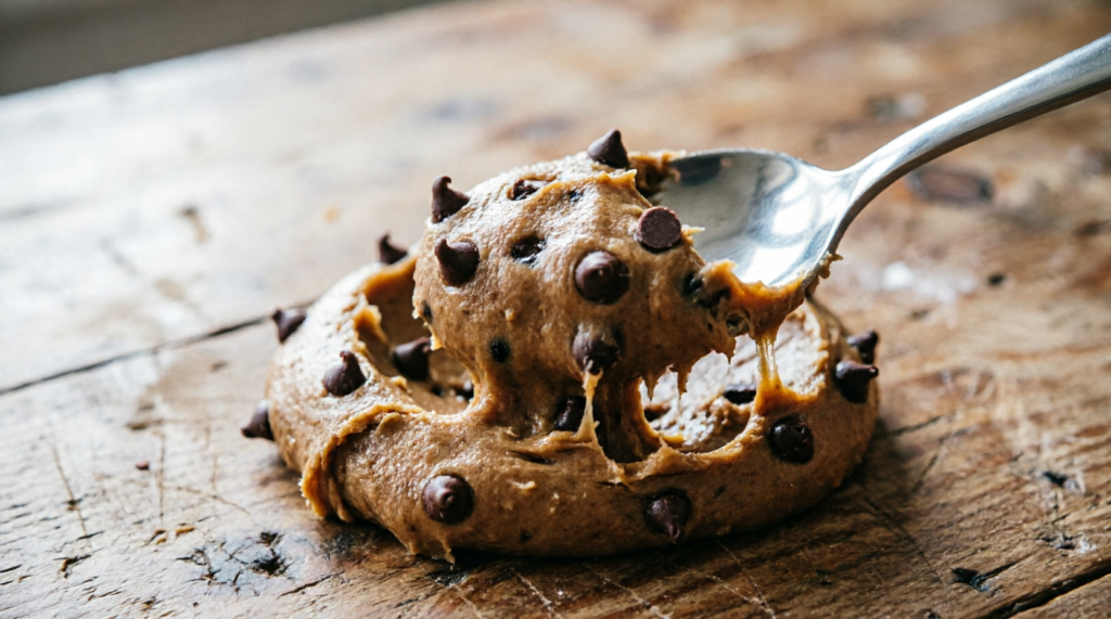 Close-up spoonful of gluten-free cookie dough