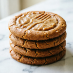 Stack of keto peanut butter cookies with fork crisscross pattern