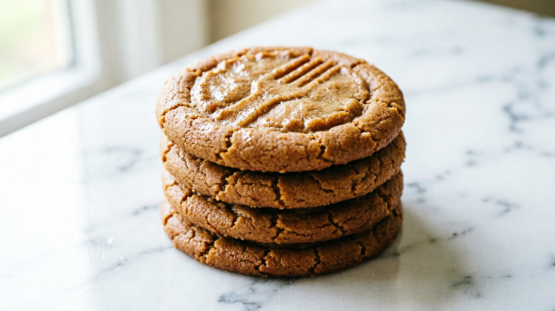 Stack of keto peanut butter cookies with fork crisscross pattern