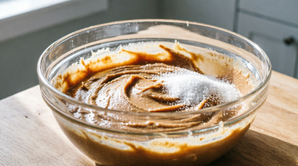 Peanut butter and sweetener mixed together in a bowl