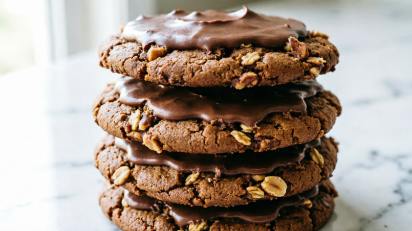 Stack of no bake peanut butter oatmeal cookies