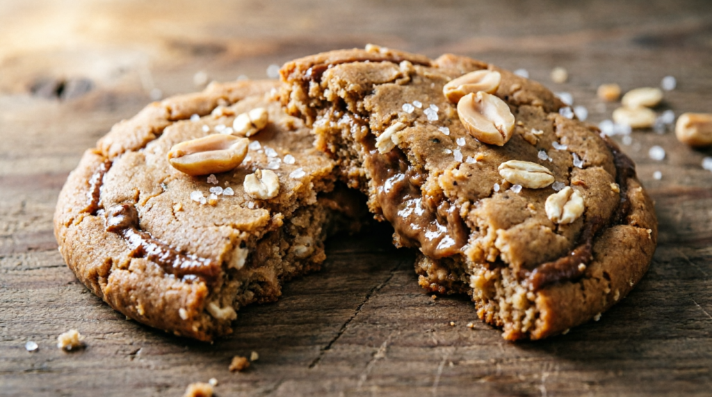 Close-up of a no bake peanut butter oatmeal cookie showing texture