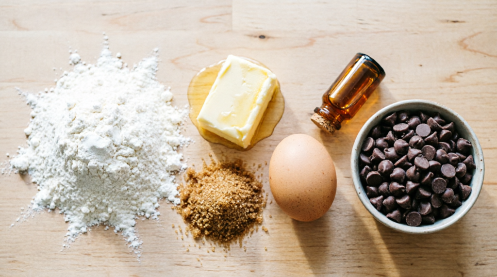 Ingredients for cookie pizza laid out on counter