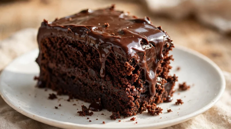 Incredibly moist one-bowl chocolate cake with deep chocolate flavor