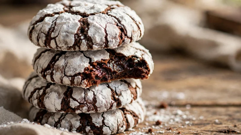 Chocolate crinkle cookies with crackled tops