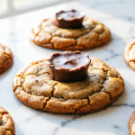 Peanut butter cup cookies with a chocolate peanut butter cup pressed in the center