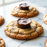 Peanut butter cup cookies with a chocolate peanut butter cup pressed in the center